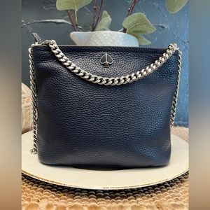 EUC Kate Spade New York Pebbled Leather Blazer Blue / Navy Blue Silver Authentic